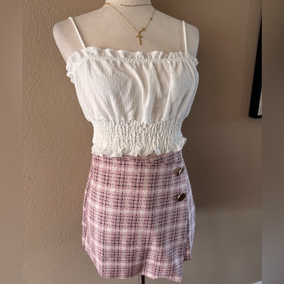 Pink plaid high waisted stylish skort - Picture 11 of 12